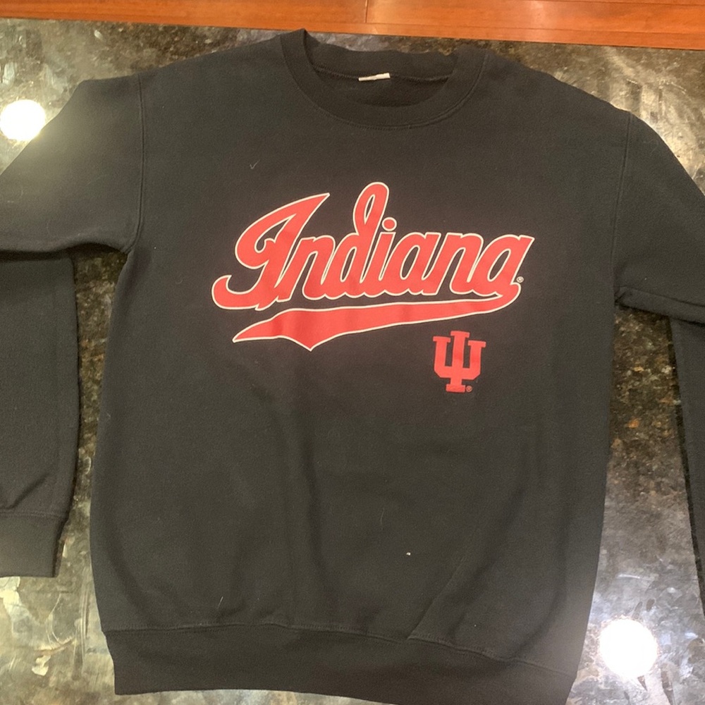 Small black Indiana University crew neck.